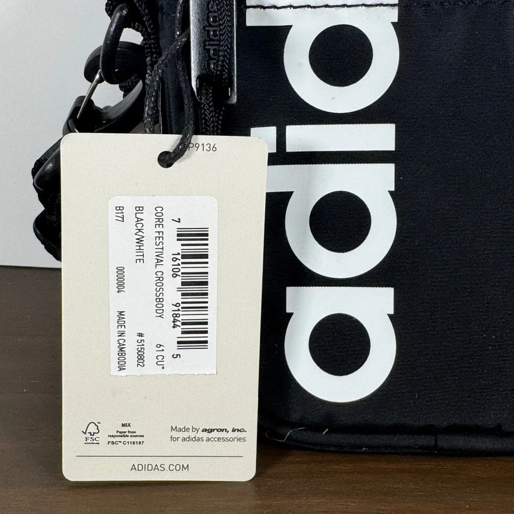 Adidas Core Festival Crossbody Bag Logo Adjustable Strap Black White OS NEW